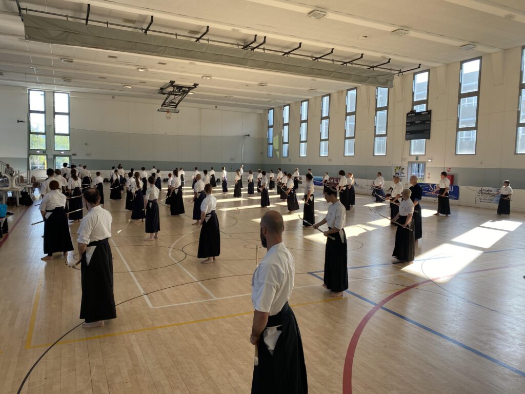 European naginata practitioners doing kihon